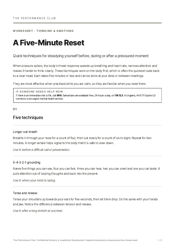 First page of A Five-Minute Reset