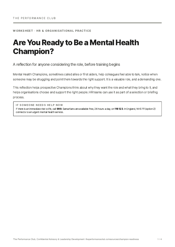First page of Are You Ready to Be a Mental Health Champion?