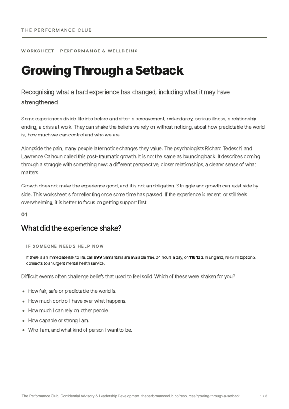 First page of Growing Through a Setback