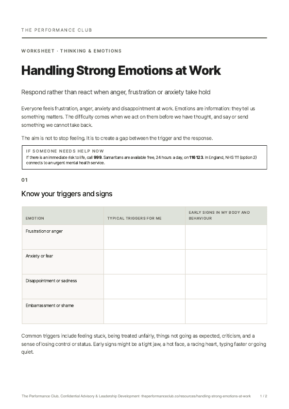 First page of Handling Strong Emotions at Work