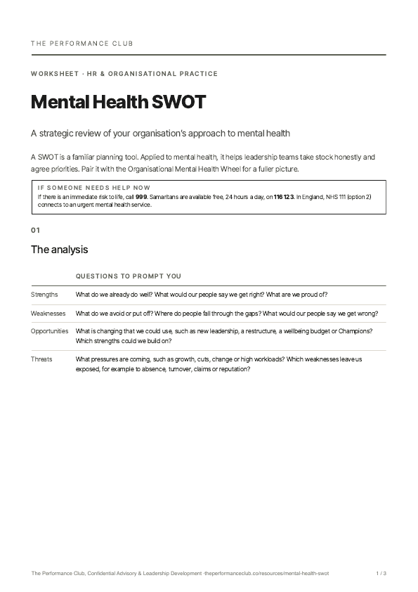 First page of Mental Health SWOT