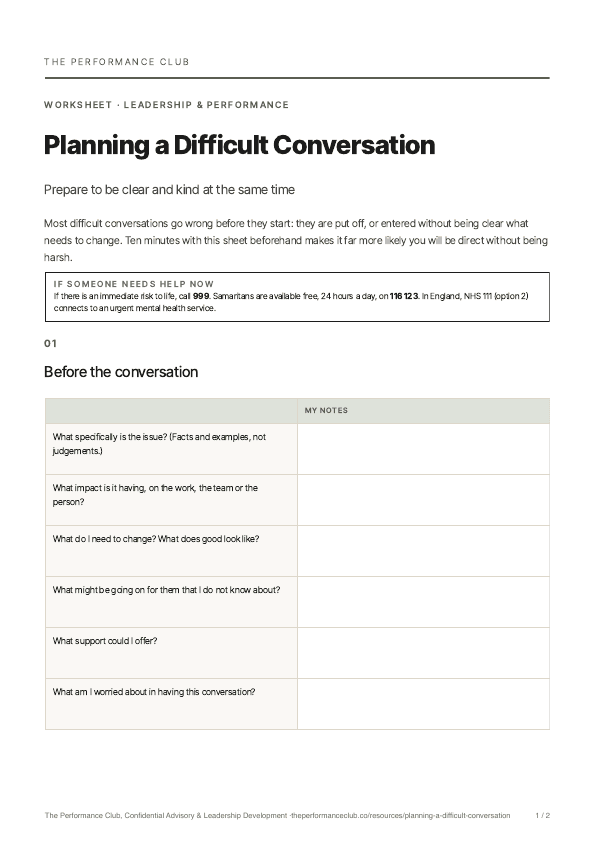 First page of Planning a Difficult Conversation