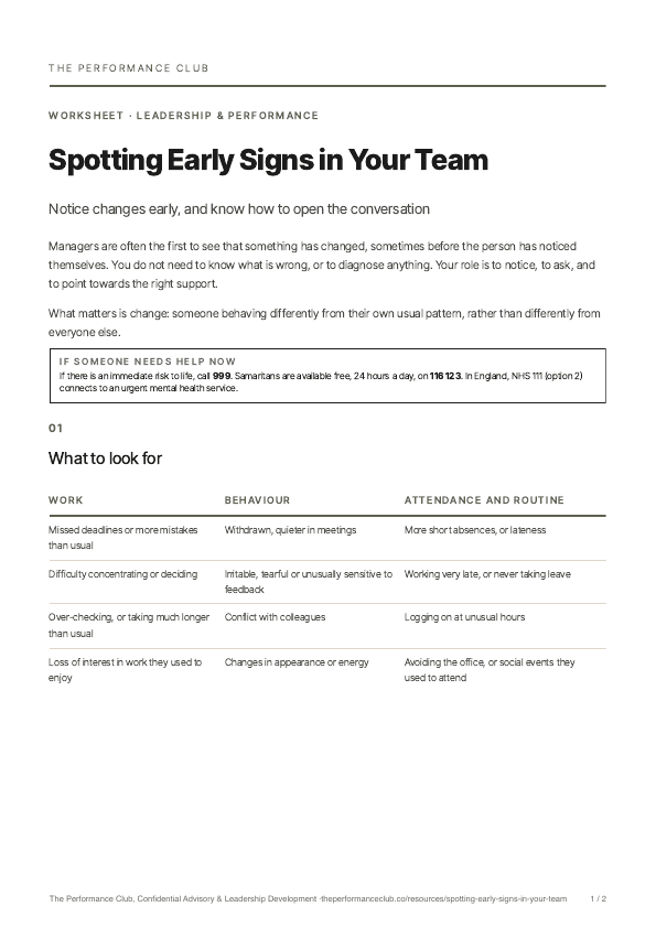 First page of Spotting Early Signs in Your Team