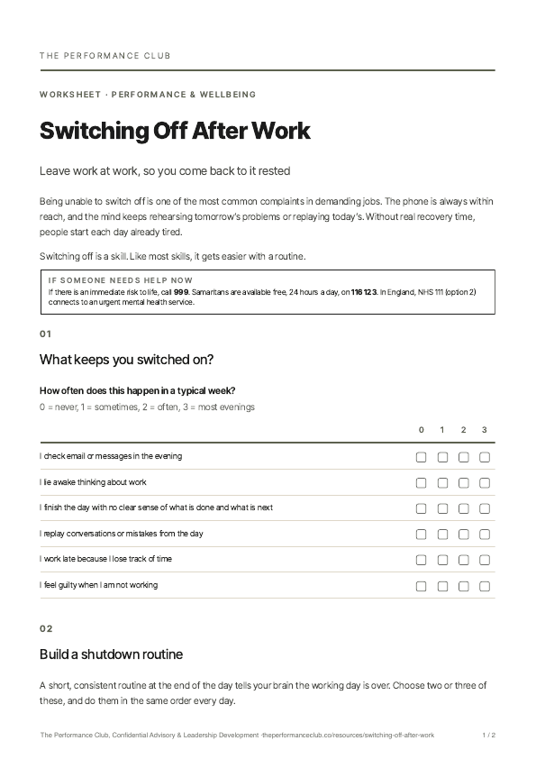 First page of Switching Off After Work