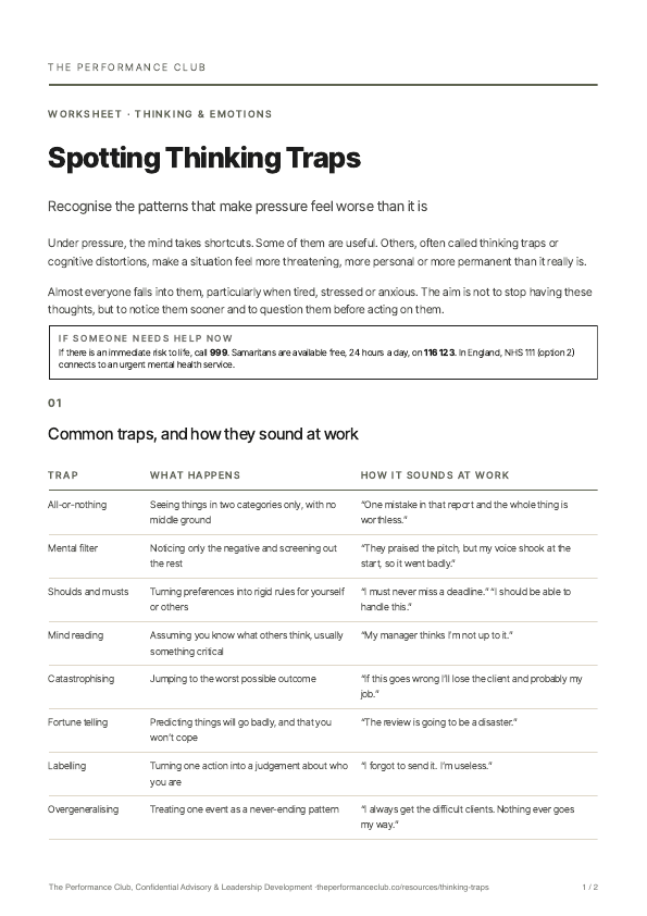 First page of Spotting Thinking Traps