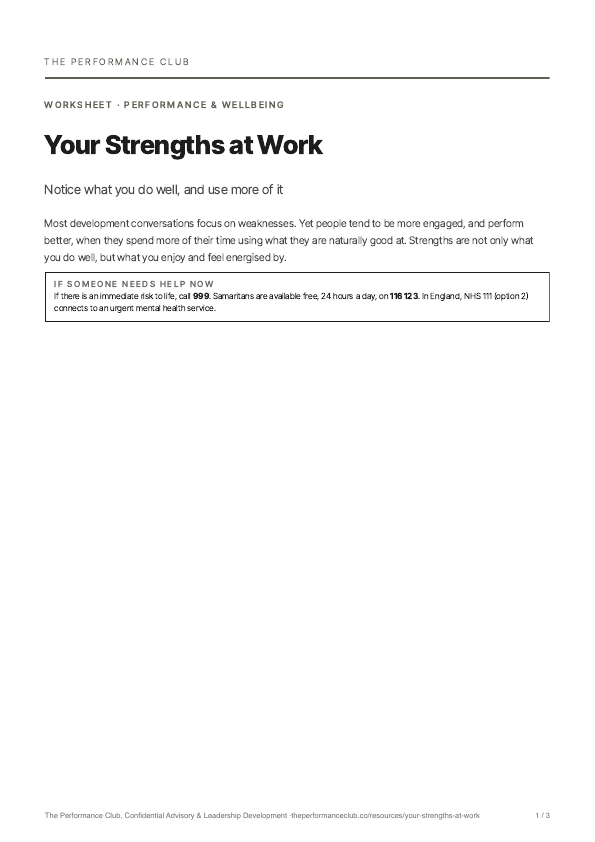First page of Your Strengths at Work